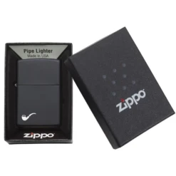 Zippo 218PL Black Matte Pipe Lighter With Pipe Logo - Refillable Windproof Lighter -Zipp Camping Shop 218PL 1