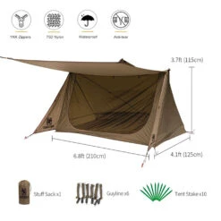 OneTigris Backwoods Bungalow Ultralight Bushcraft Shelter - Coyote Brown -Zipp Camping Shop CE BHS02 CB 04