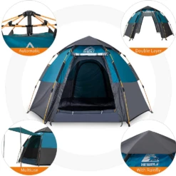 Hewolf 3-5 Person Automatic System Large Outdoor Camping Tent -Zipp Camping Shop MON 1789 BLU 8